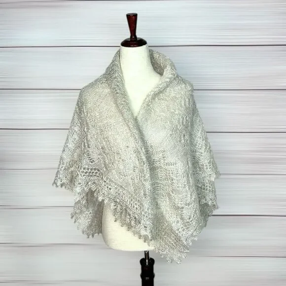 Goat Wool Lace Knit Shawl Scarf Wrap
Handmade Russian Orenburg Style Light Gray - Picture 4 of 12